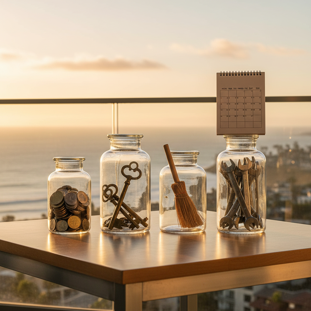 San Diego Airbnb management fees cost breakdown visual on coastal backdrop - OODA Management