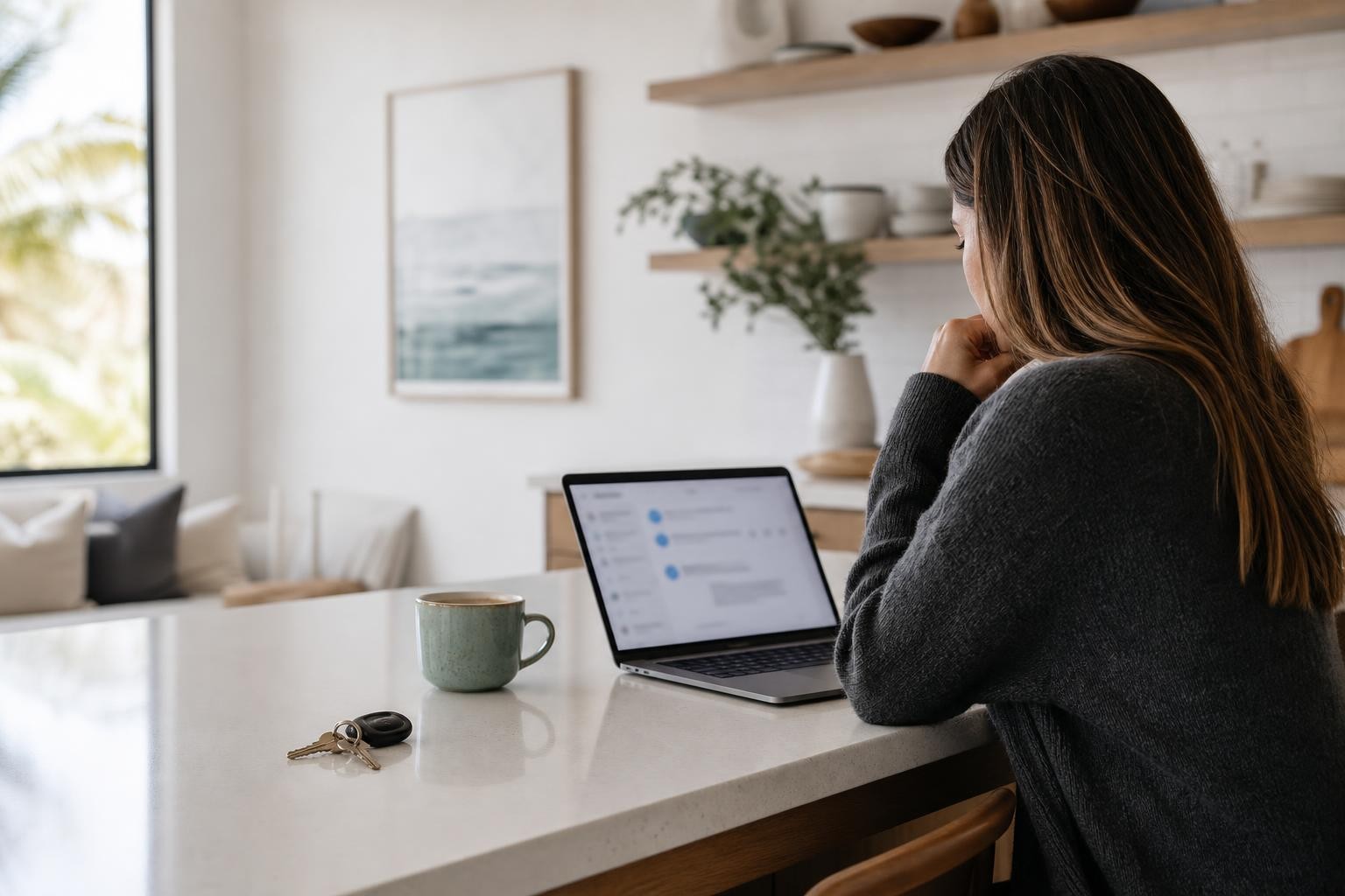 Airbnb host reading a post-stay survey answer on a laptop before the guest review is published